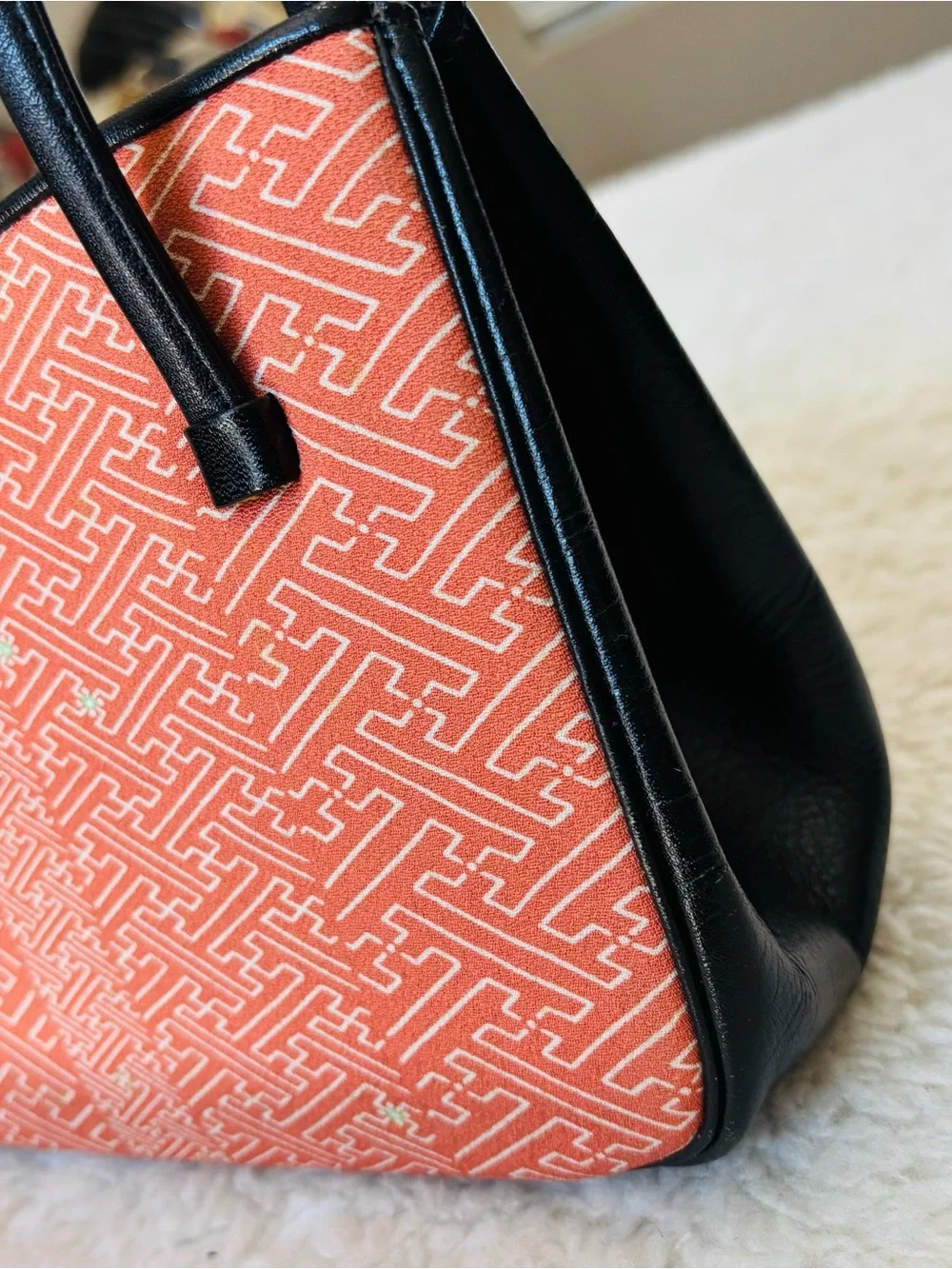 Kimono Japanese black leather  Orange Fabric Small Handbag/Satchels Bag